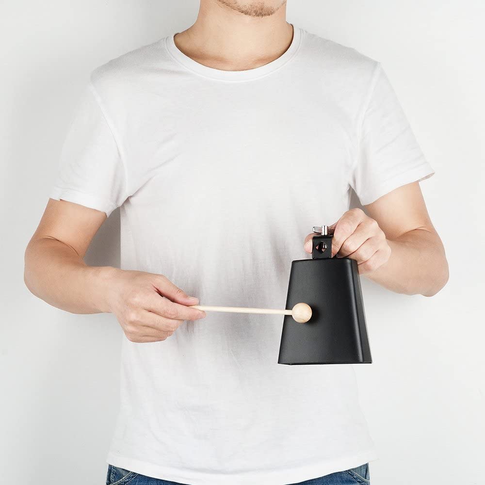 Cloche de vache Vangoa en acier métallique de 5 pouces avec bâton pour kit de percussions