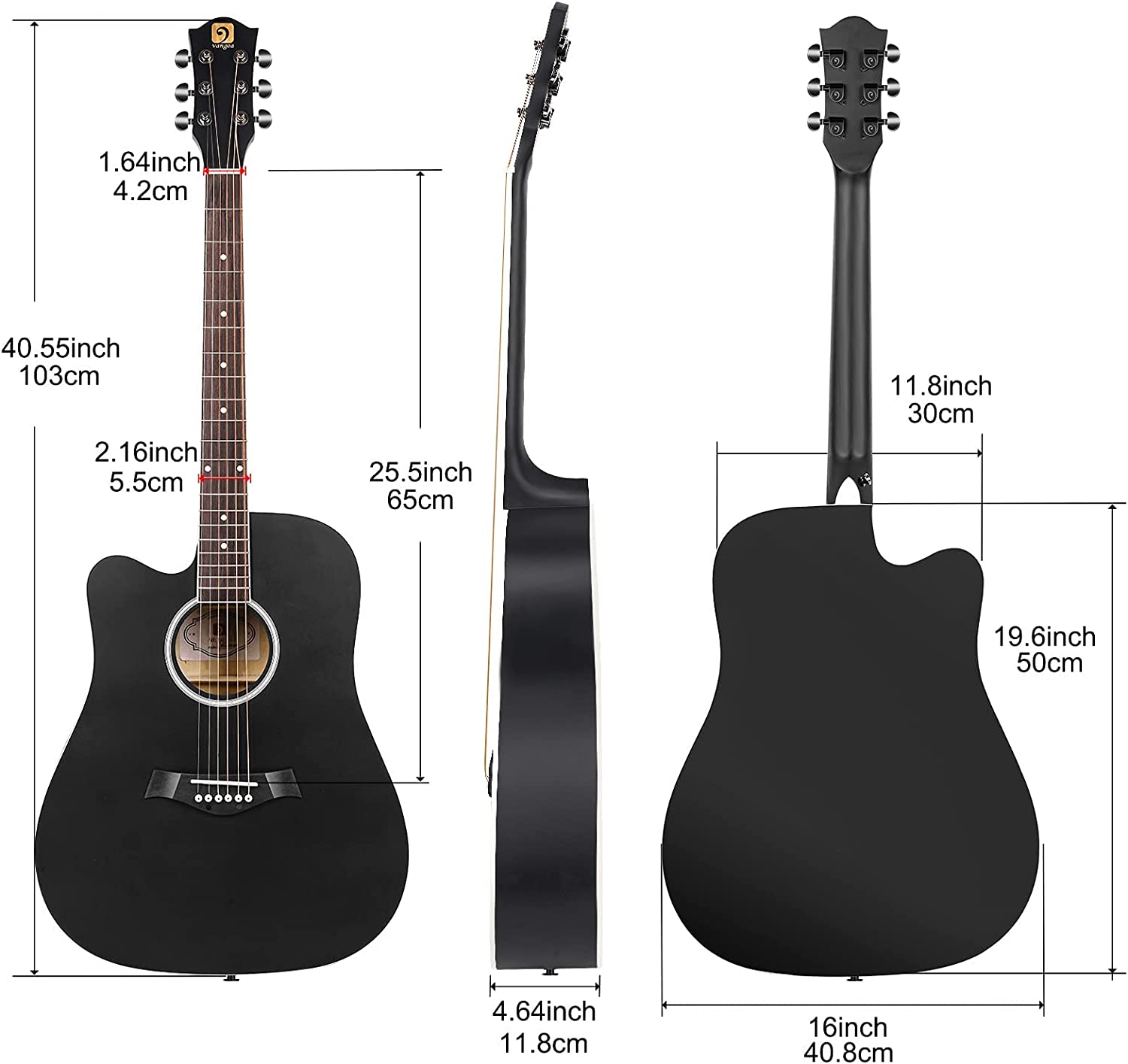 Guitare acoustique Vangoa pour gaucher 41 pouces
