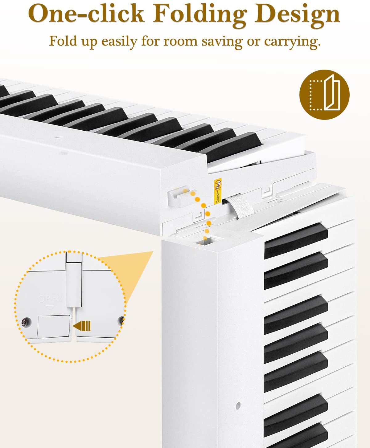 Vangoa VGD882 88 Keys Piano Keyboard Foldable Bluetooth Digital Piano with Lighted Keys Semi-Weighted Keyboard Piano, Rechargeable, Portable, White