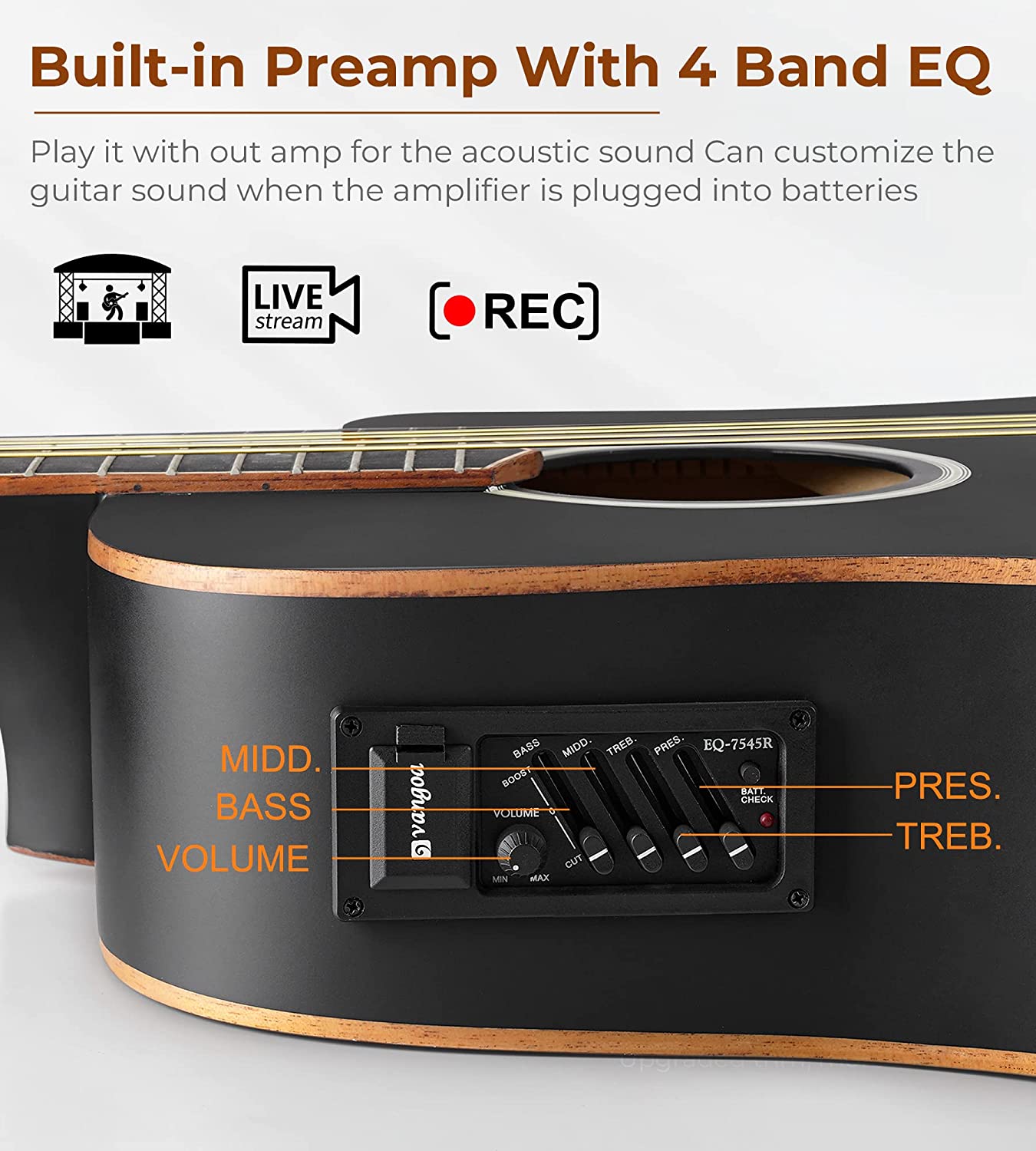 Guitare électro-acoustique Vangoa VCE-1, taille standard, 41 pouces