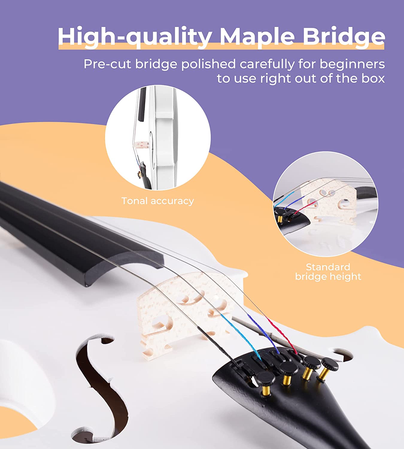Ensemble de violon acoustique Vangoa White 4/4 taille réelle