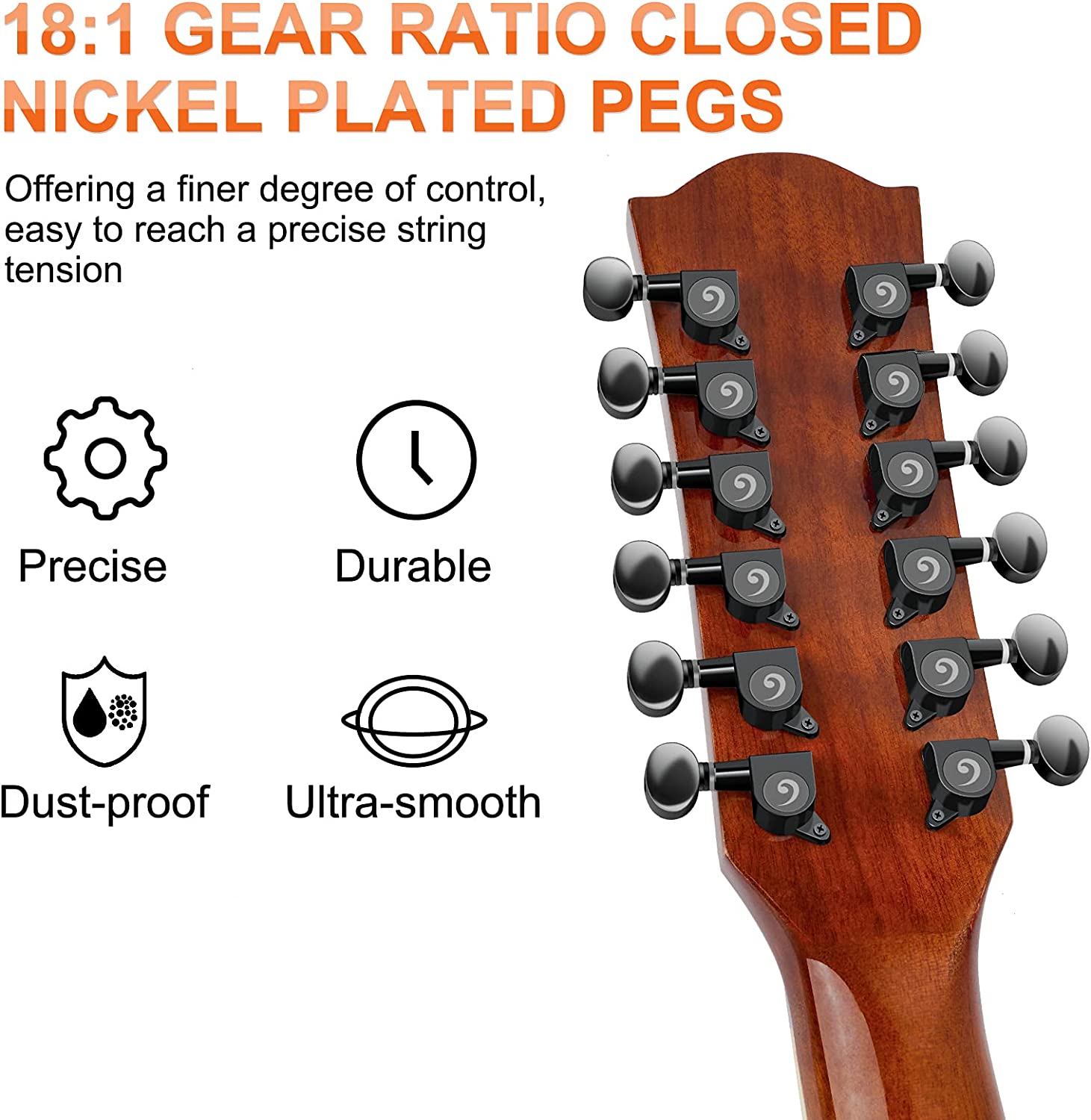 Vangoa VGE12-3 12-saitige Akustik-E-Gitarre, Dreadnought, Cutaway, Sapele-Korpus, Naturglanz