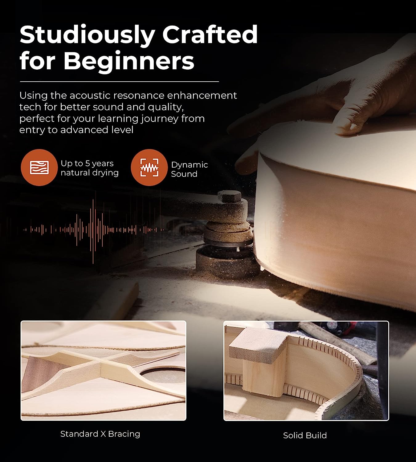 36-inch 3/4 size classical guitar, Spanish design, featuring a natural spruce wood top