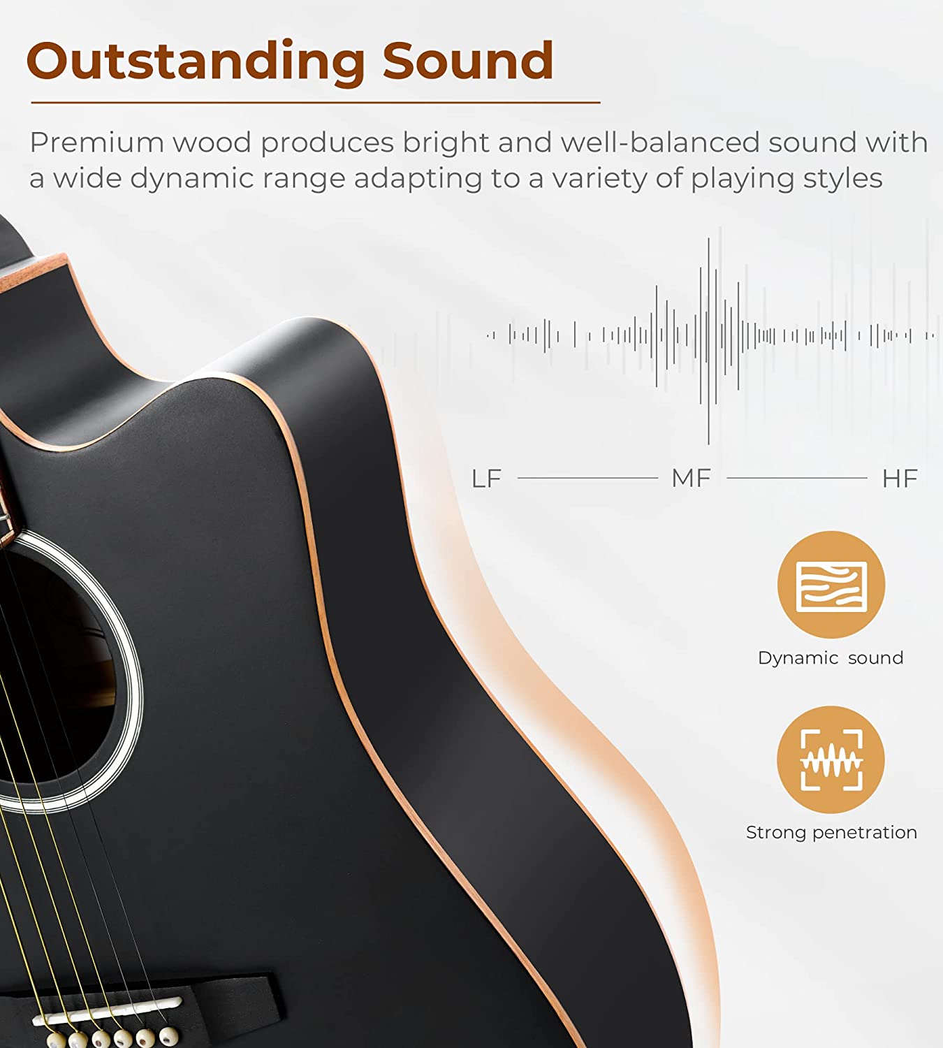 Guitare électro-acoustique Vangoa VCE-1, taille standard, 41 pouces