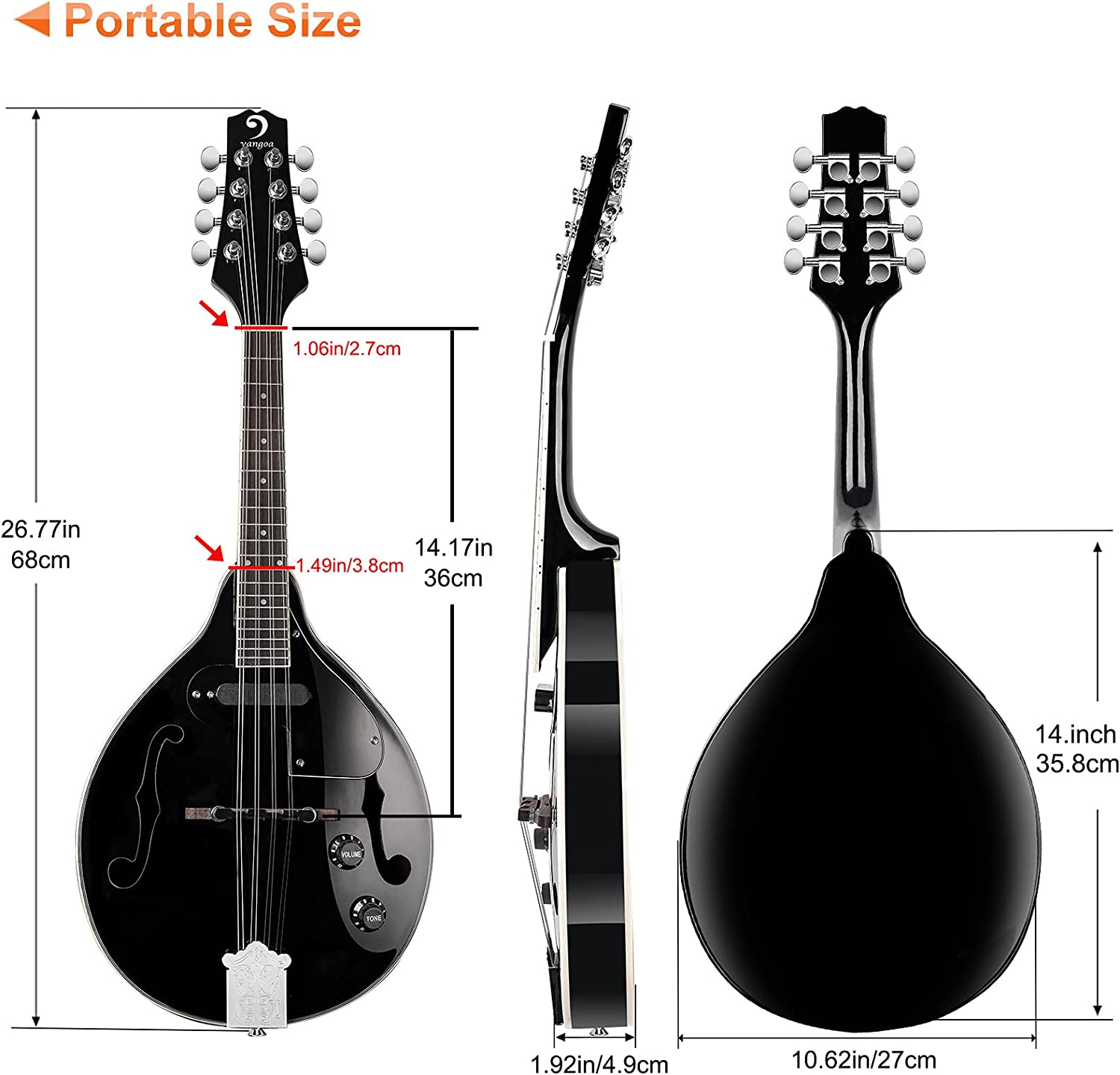 Mandoline électro-acoustique Vangoa en acajou de style A pour débutants