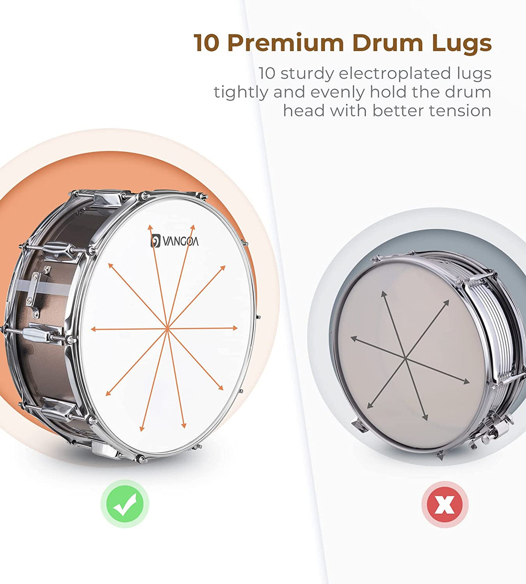 [available on Amazon]Vangoa Student Snare Drum Set with Stand Brown 14