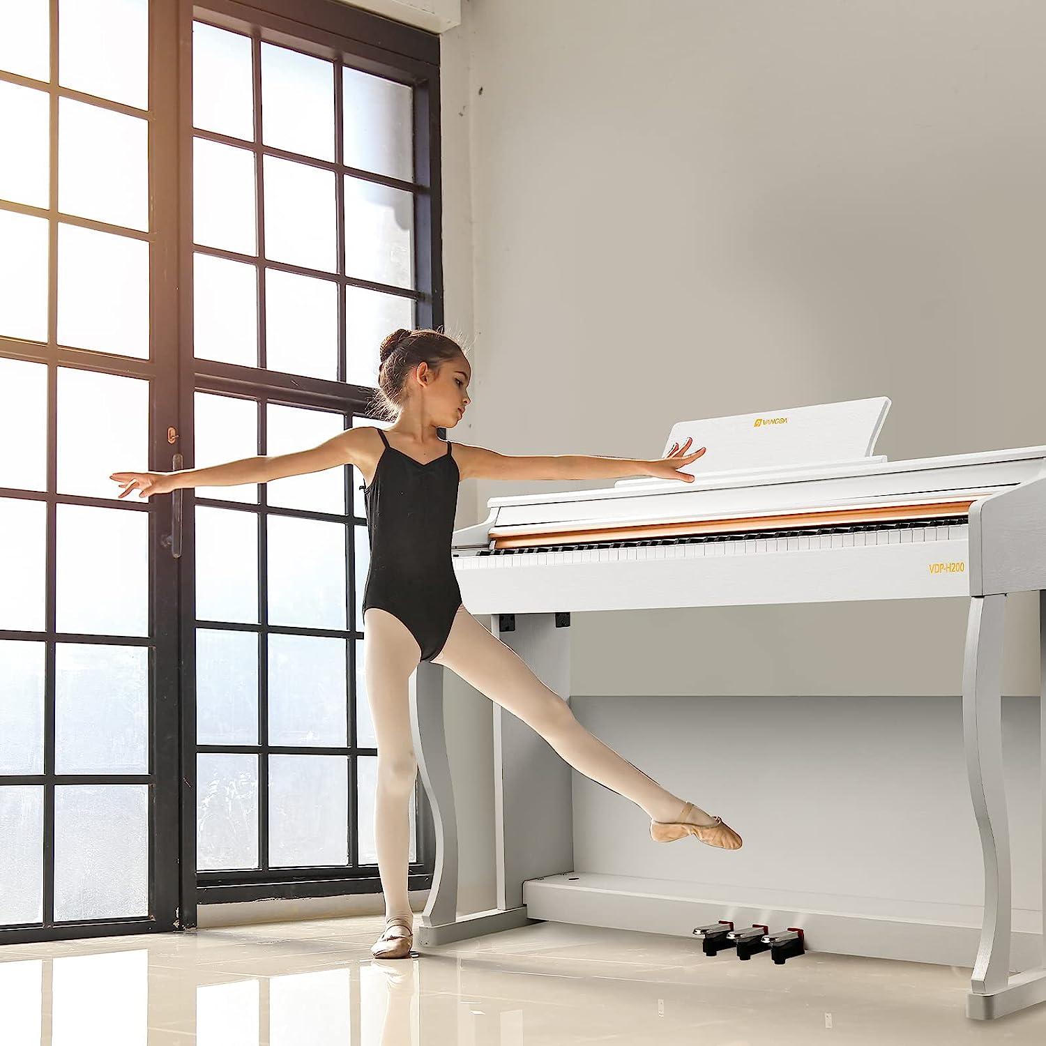 Vangoa VDP-H200 88 Key Weighted Digital Piano with Furniture Stand, Slide Key Cover White