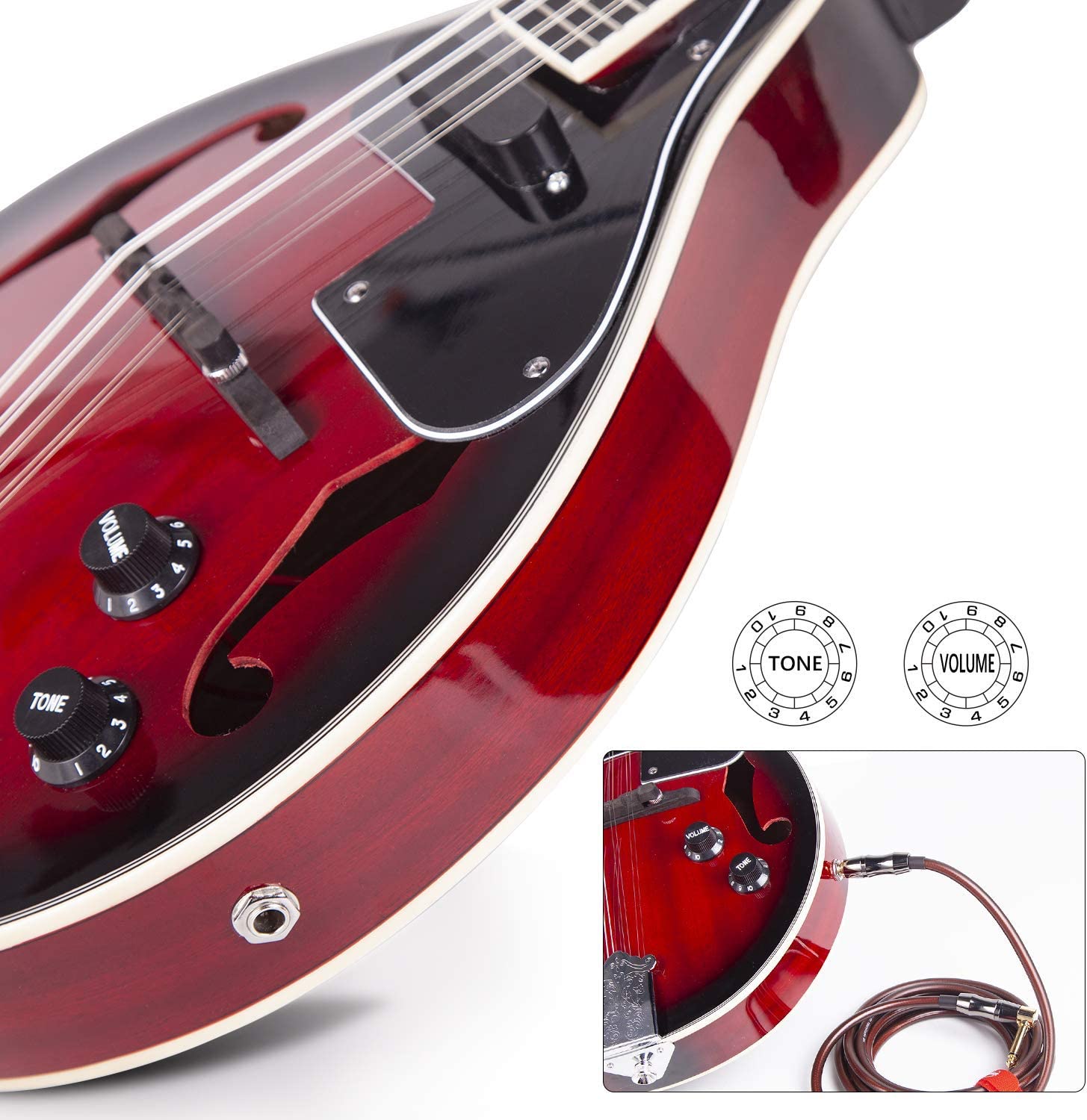 Vangoa VMD40CE-RE Acoustic Electric Mandolin 8 Strings Mahogany Red Sunburst