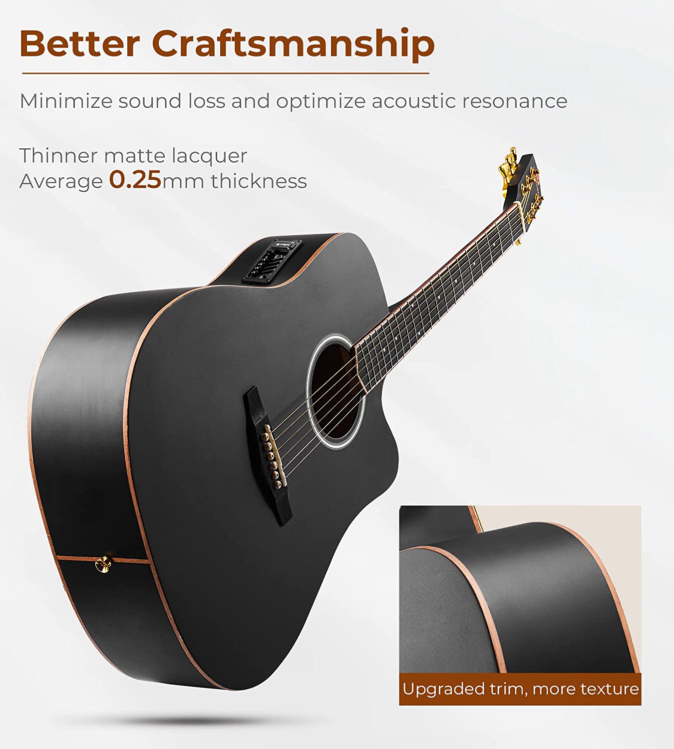 Guitare électro-acoustique Vangoa VCE-1, taille standard, 41 pouces