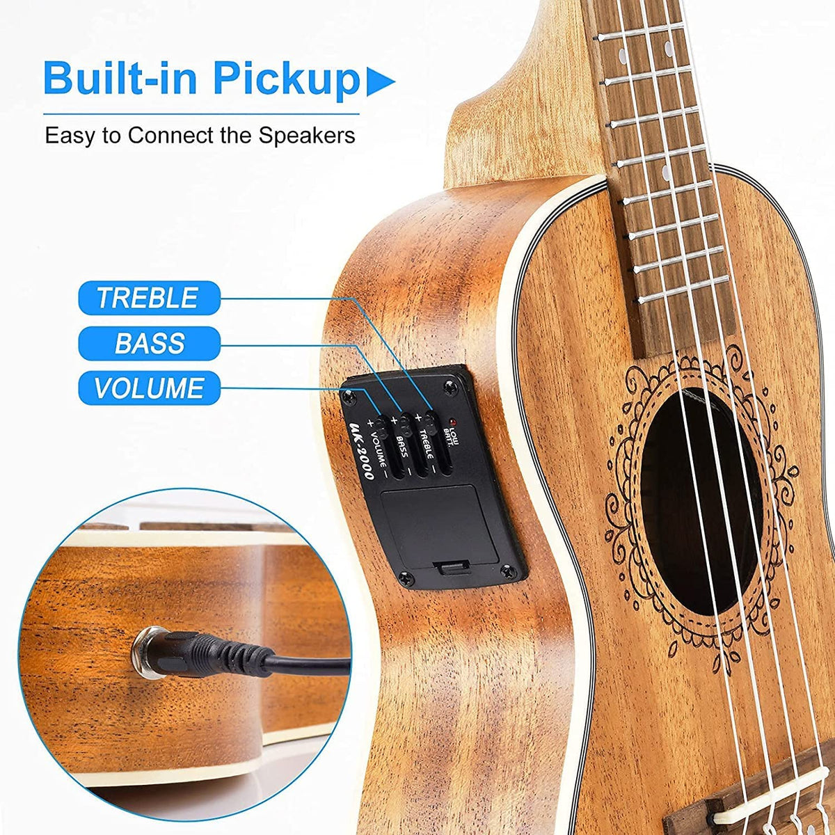 Vangoa Concert Ukulele with Equalizer Starter Kit 23 inch