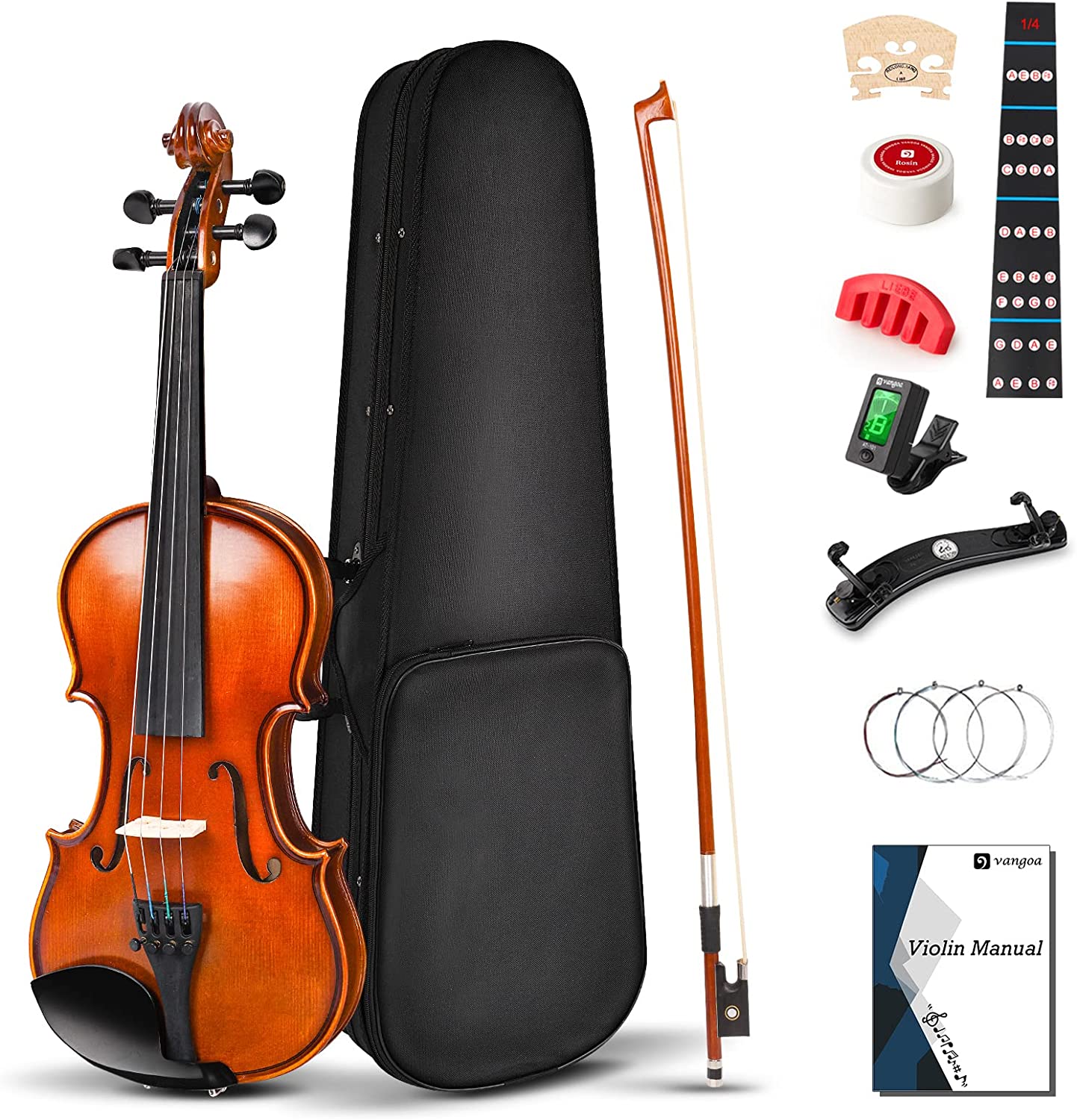 Vangoa Basic VV-1 1/4 Violin Set Fiddle for Beginners with Starter Kit