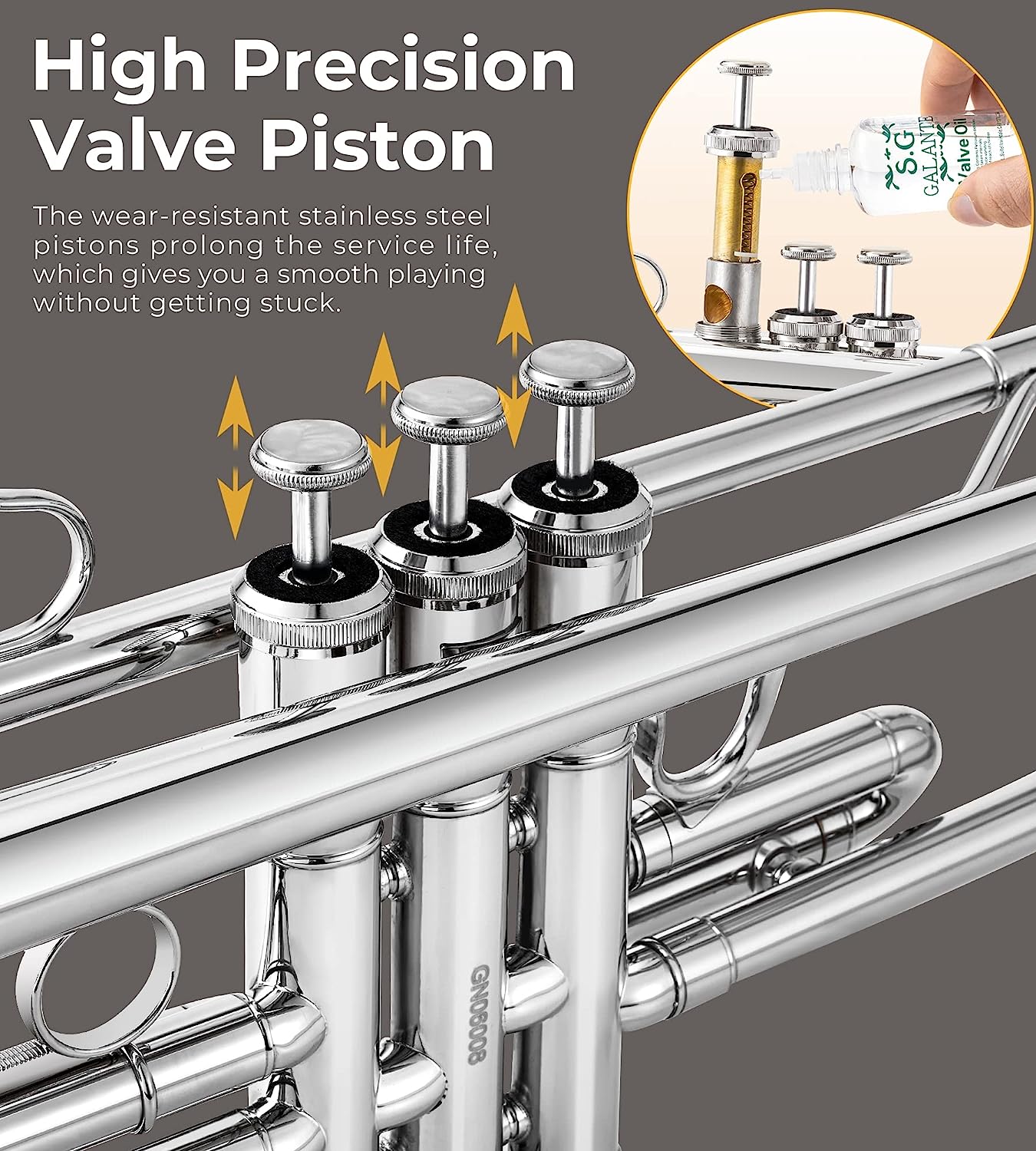Trompette standard en si bémol Vangoa VTB-1 pour débutants avec huile pour pistons, argent
