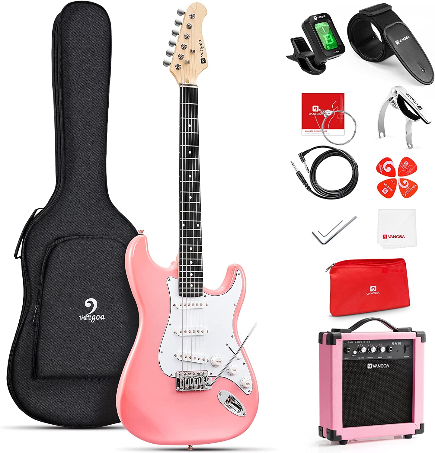 Vangoa VEG-2 39 Inch Full Size Electric Guitar Beginner Starter Kit Pink with Amplifier Pink