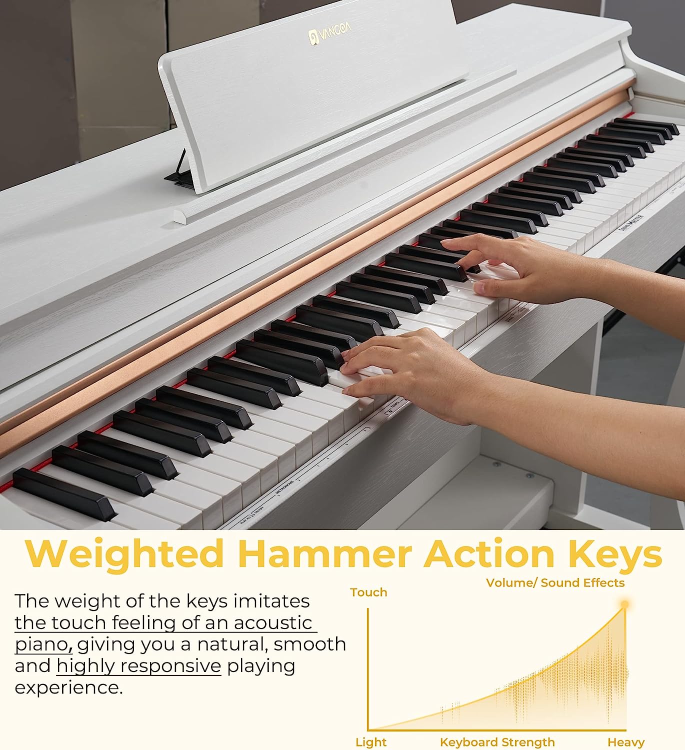 Vangoa VDP-H200 88 Key Weighted Digital Piano with Furniture Stand, Slide Key Cover White