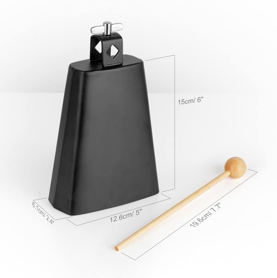 Vangoa 6 inch Metal Steel Cow Bell Noise Maker with Stick for Drumset Kit Percussion - Vangoa