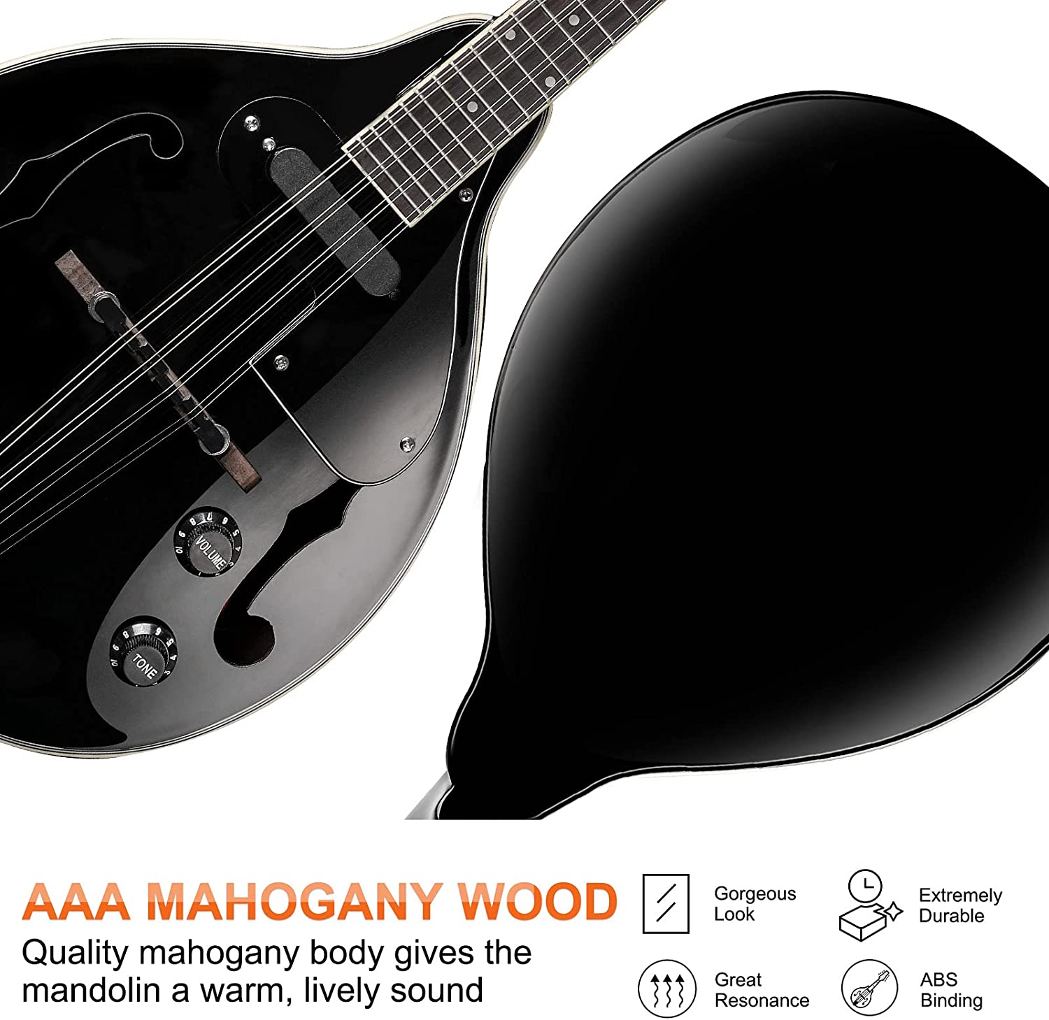 Vangoa Acoustic Electric A Style Mahogany Mandolin for Beginners - Vangoa