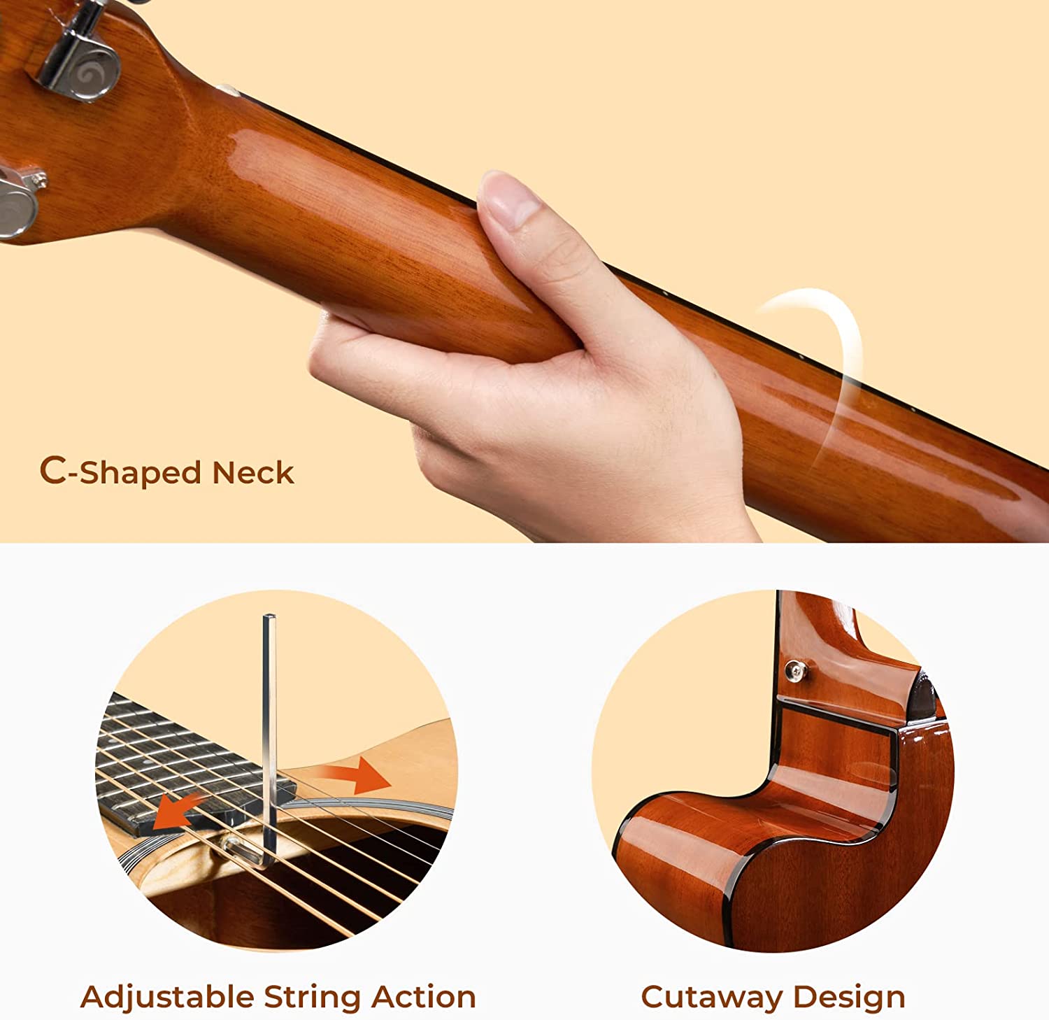 Vangoa Acoustic Guitar Full Size Natural - Vangoa