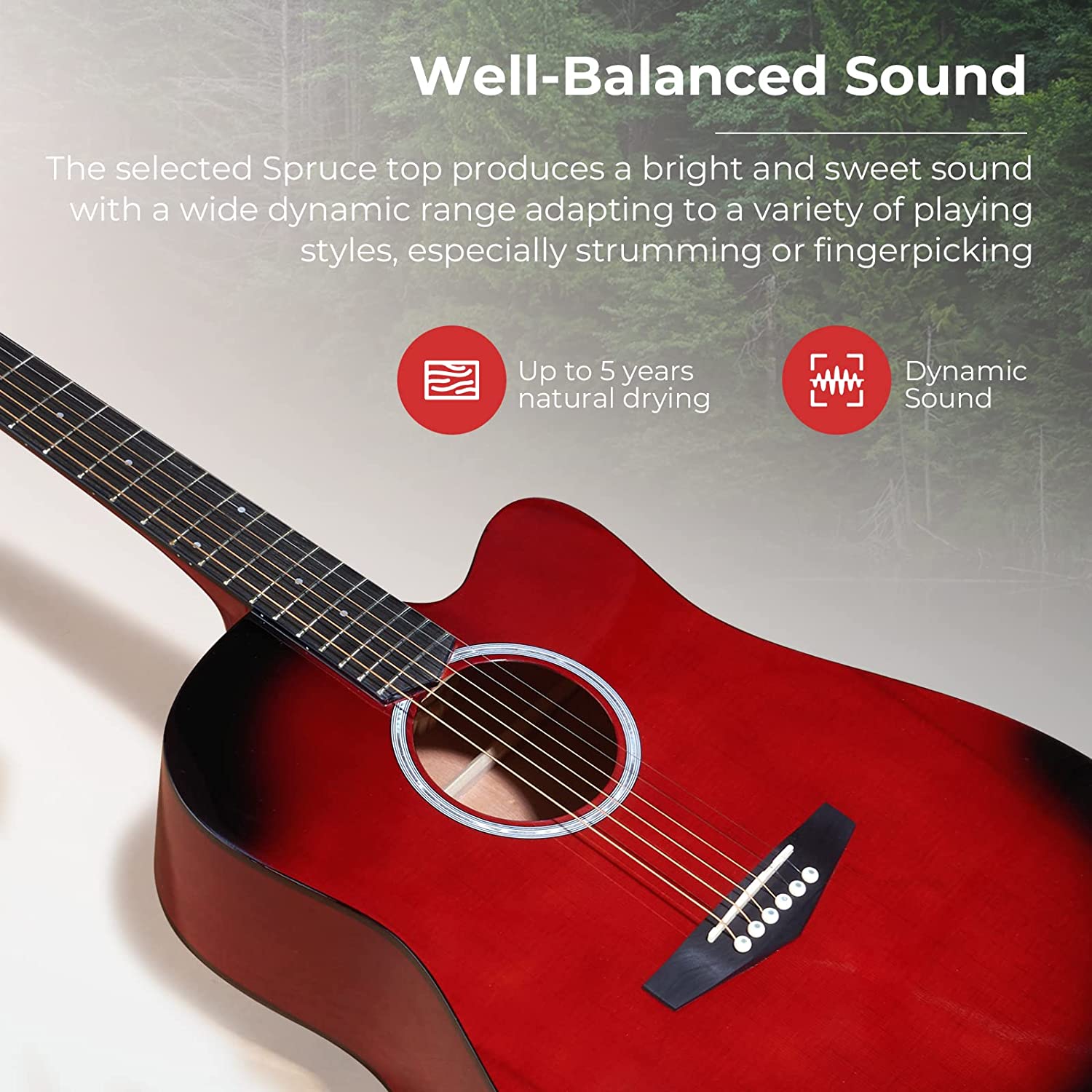 Vangoa Acoustic Guitar Full Size Red - Vangoa