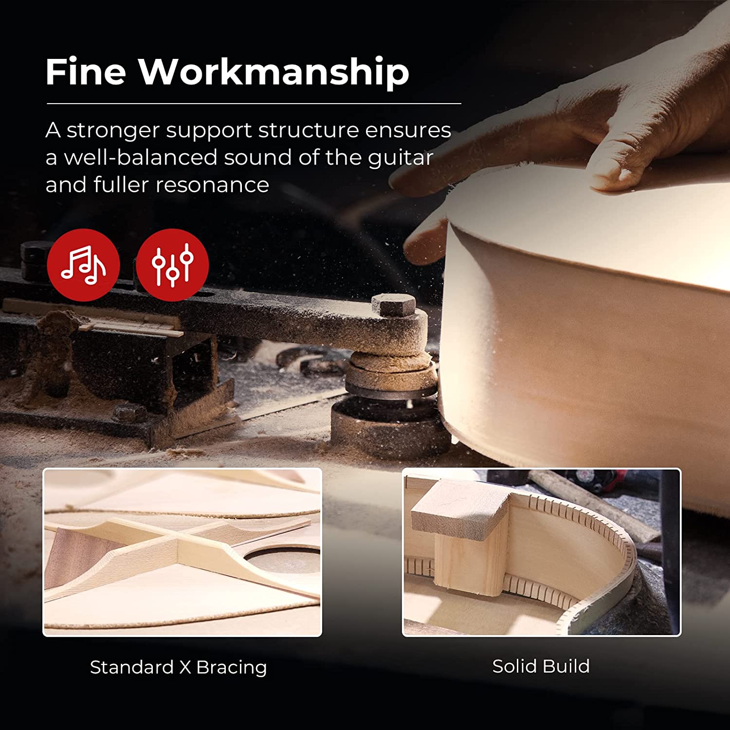 Vangoa Acoustic Guitar Full Size Red - Vangoa