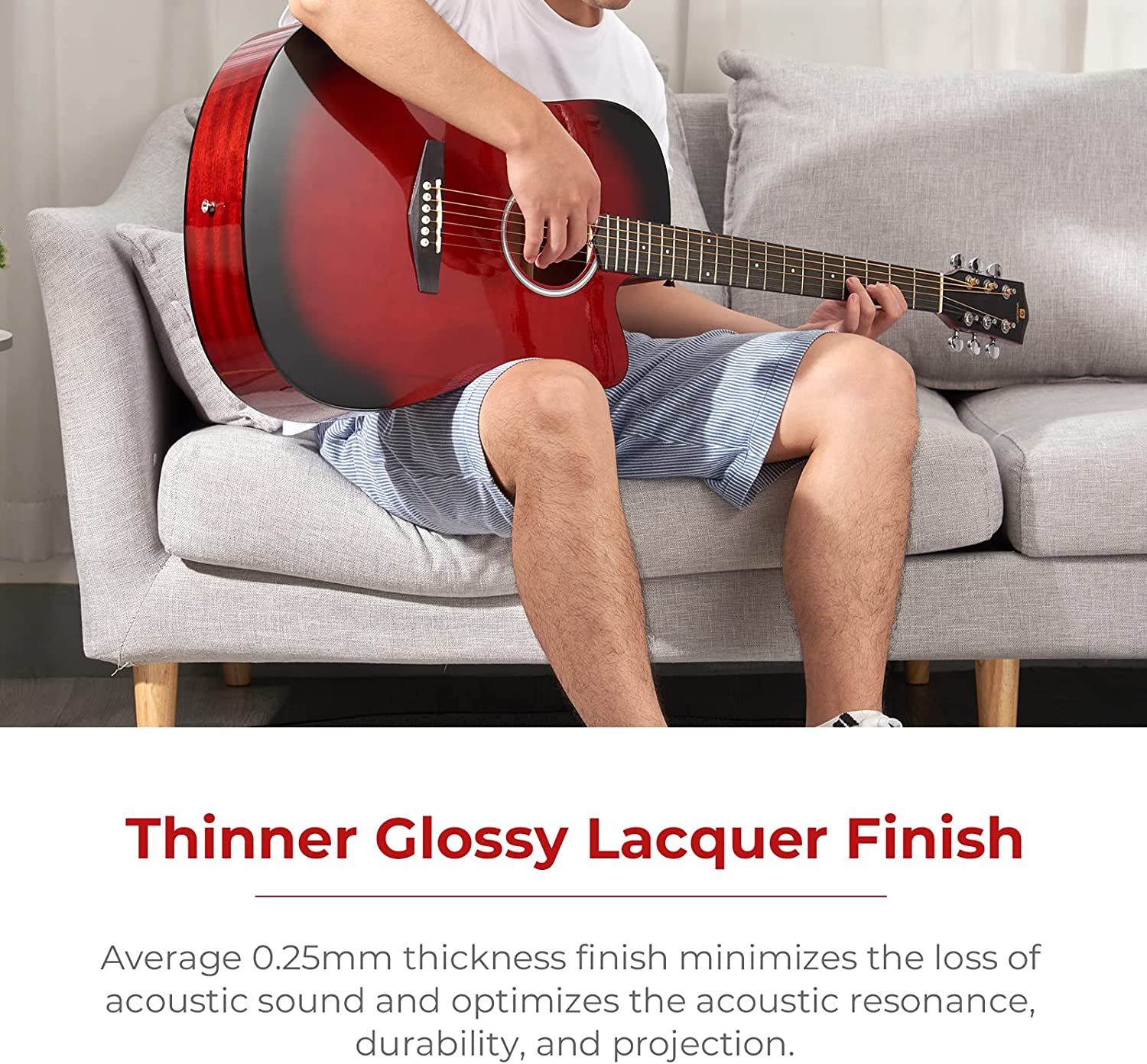 Vangoa Acoustic Guitar Full Size Red - Vangoa