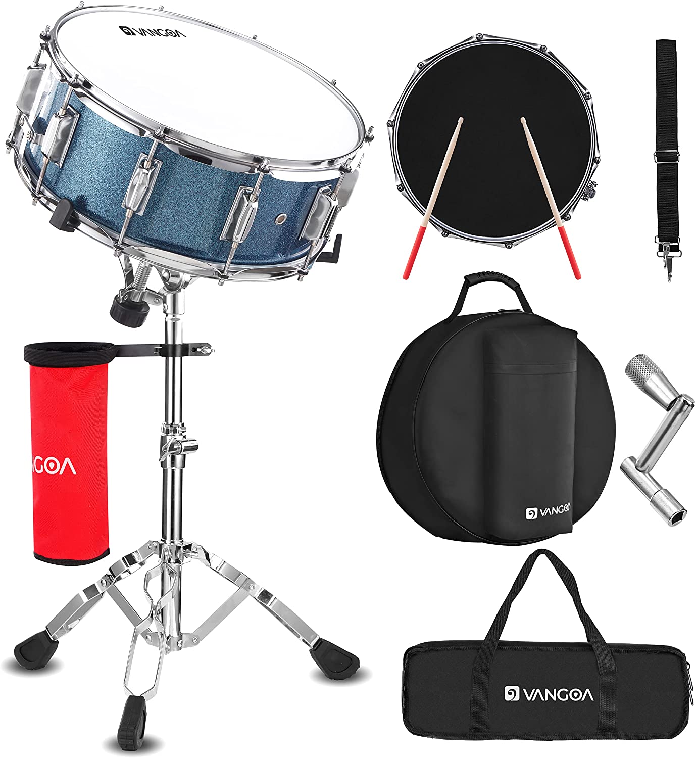 Vangoa Blue Snare Drum Set with Stand for Student 14"X 5.5" - Vangoa