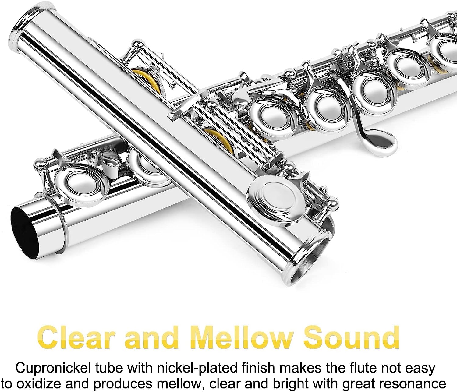 Vangoa Flute Closed Hole C Flute 16 Keys Silver Nickel Plated Flute Musical Instrument Flute Set for Beginners Adults Teens with Carrying Case - Vangoa