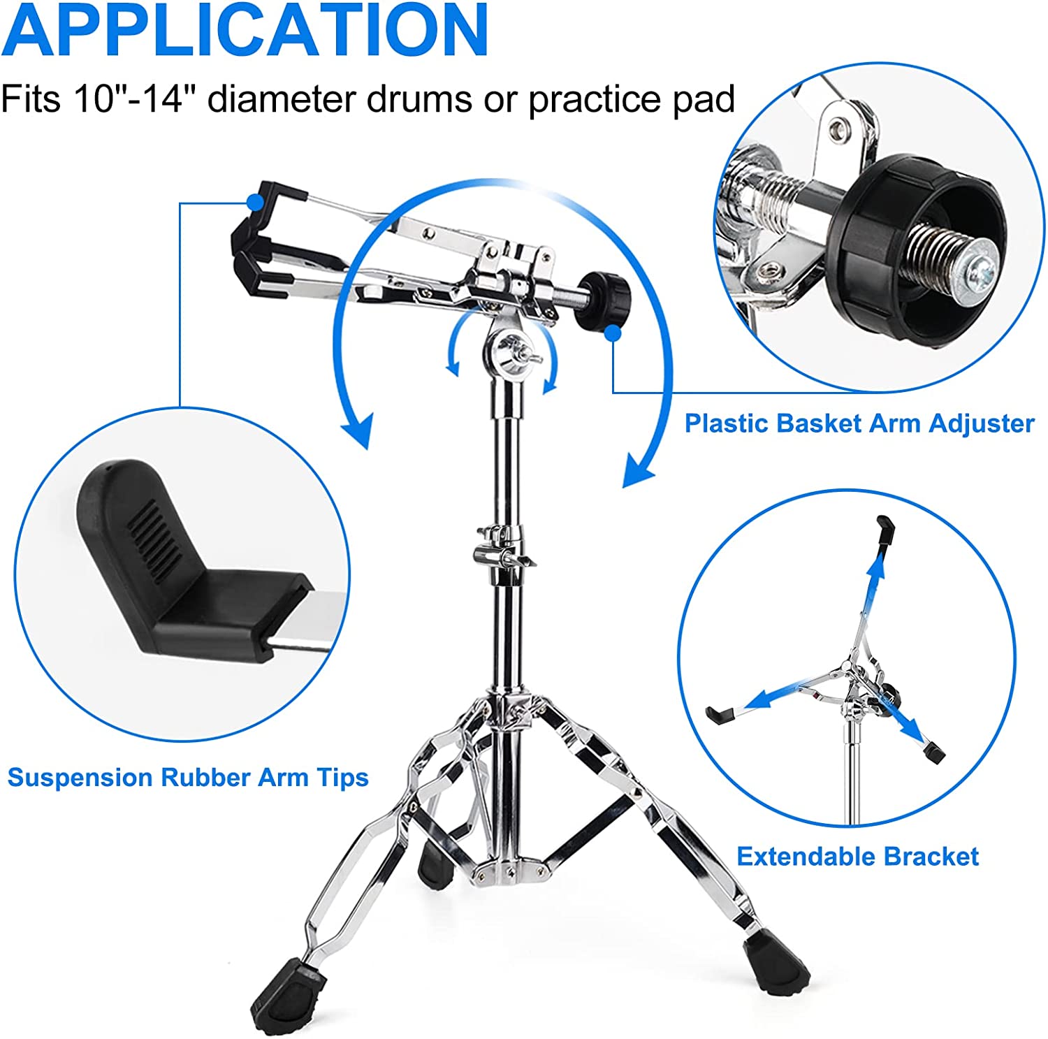 Vangoa Snare Drum Stand Adjustable Height with Carrying Bag Fit 10" to 15" Dia Drums - Vangoa