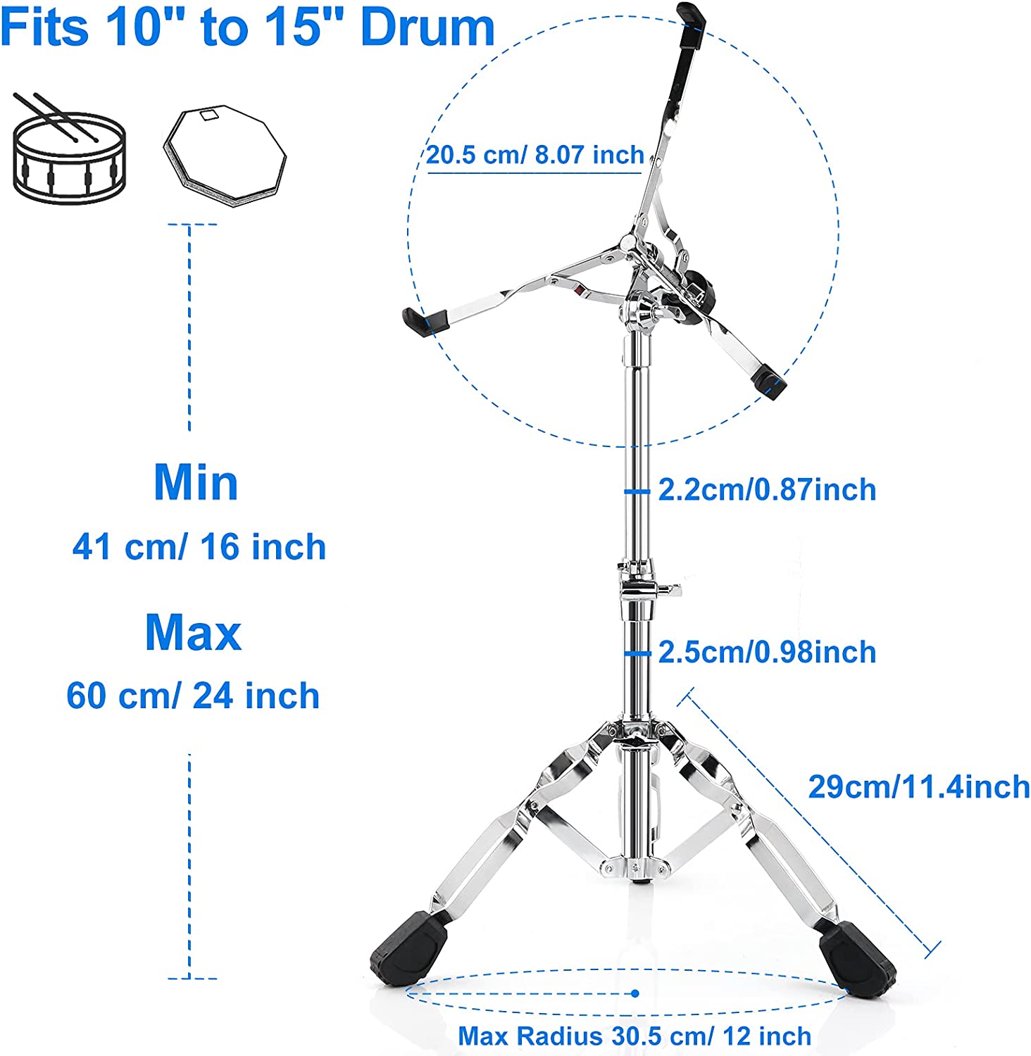 Vangoa Snare Drum Stand Adjustable Height with Carrying Bag Fit 10" to 15" Dia Drums - Vangoa