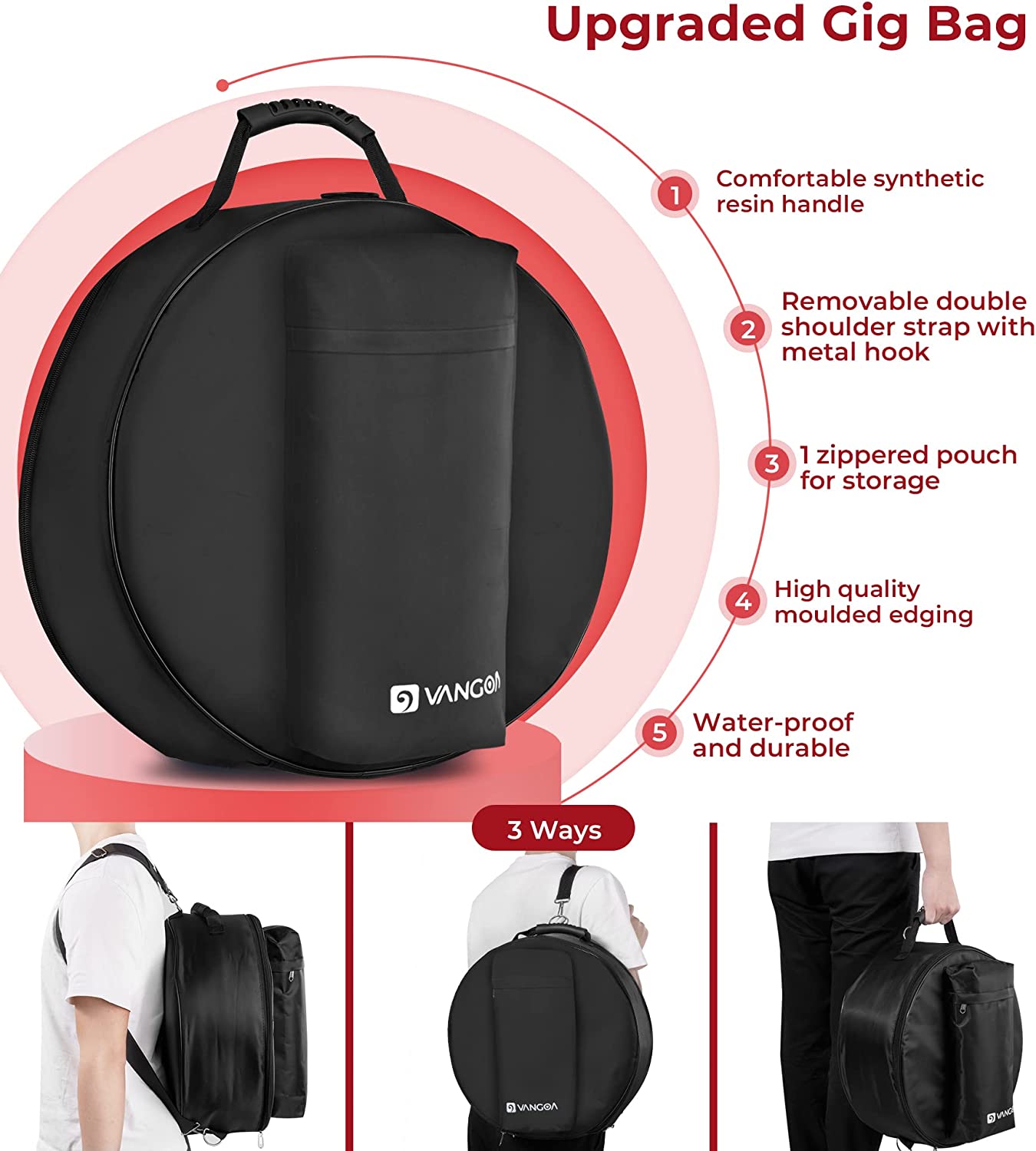 Vangoa Student Snare Drum Set with Stand Red 14"X 5.5" - Vangoa