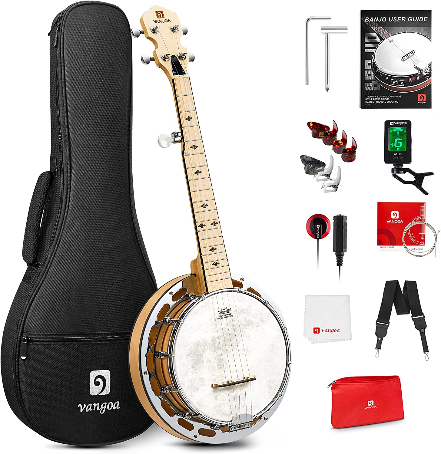 Vangoa VBJ08 - 5 Banjo 5 String with Tone Ring 28 Inch Maple Banjo - Vangoa