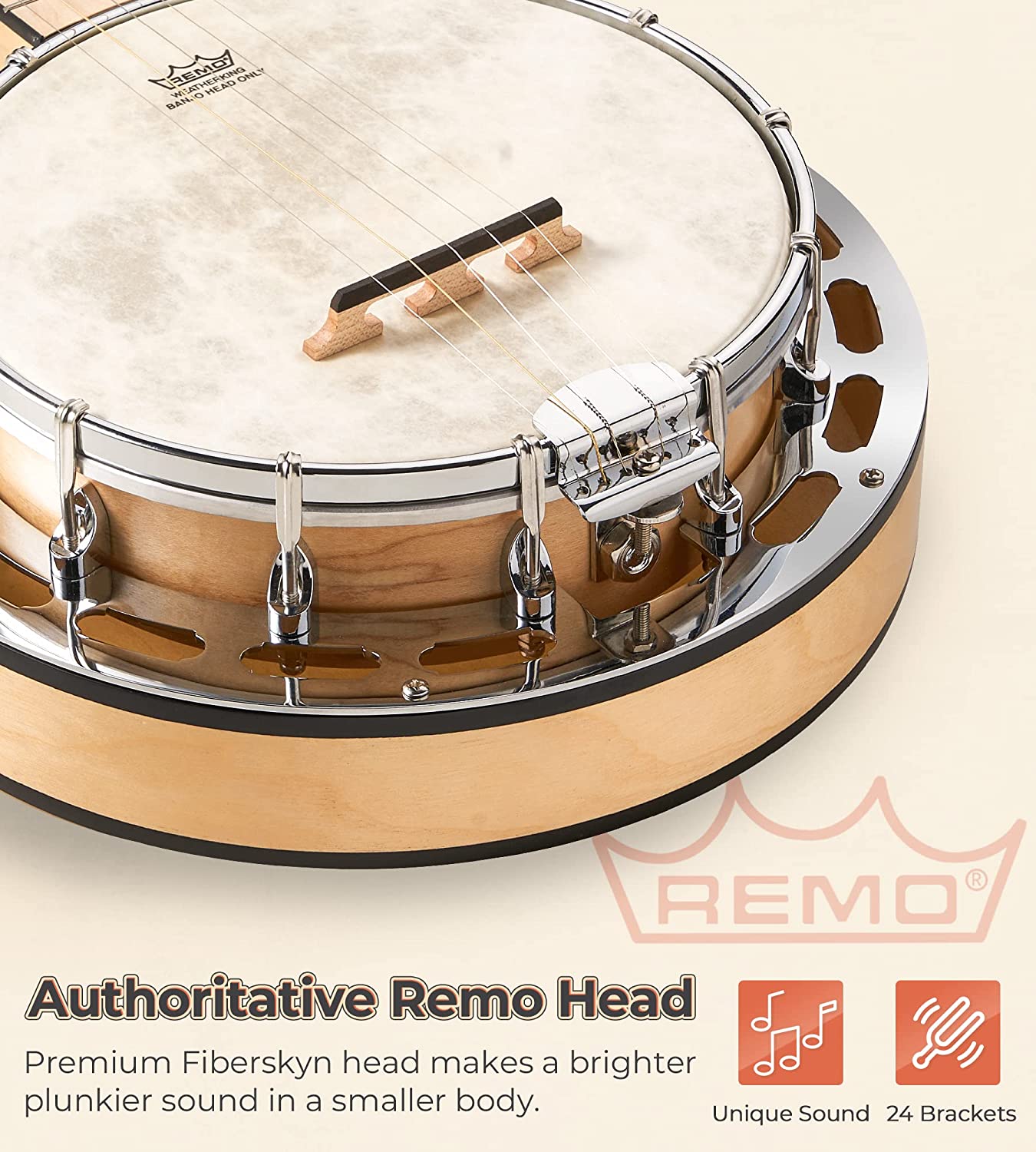 Vangoa VBJ08 - 5 Banjo 5 String with Tone Ring 28 Inch Maple Banjo - Vangoa