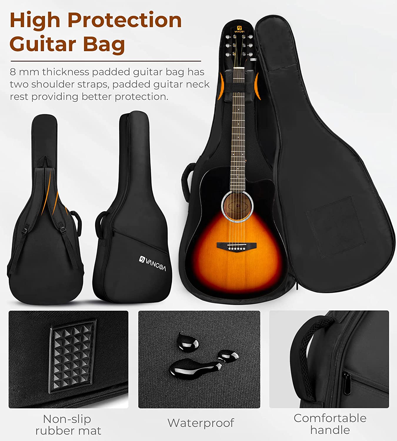 Vangoa VG - 1 Sunburst Acoustic Guitar 41 Inch Full Size Glossy - Vangoa