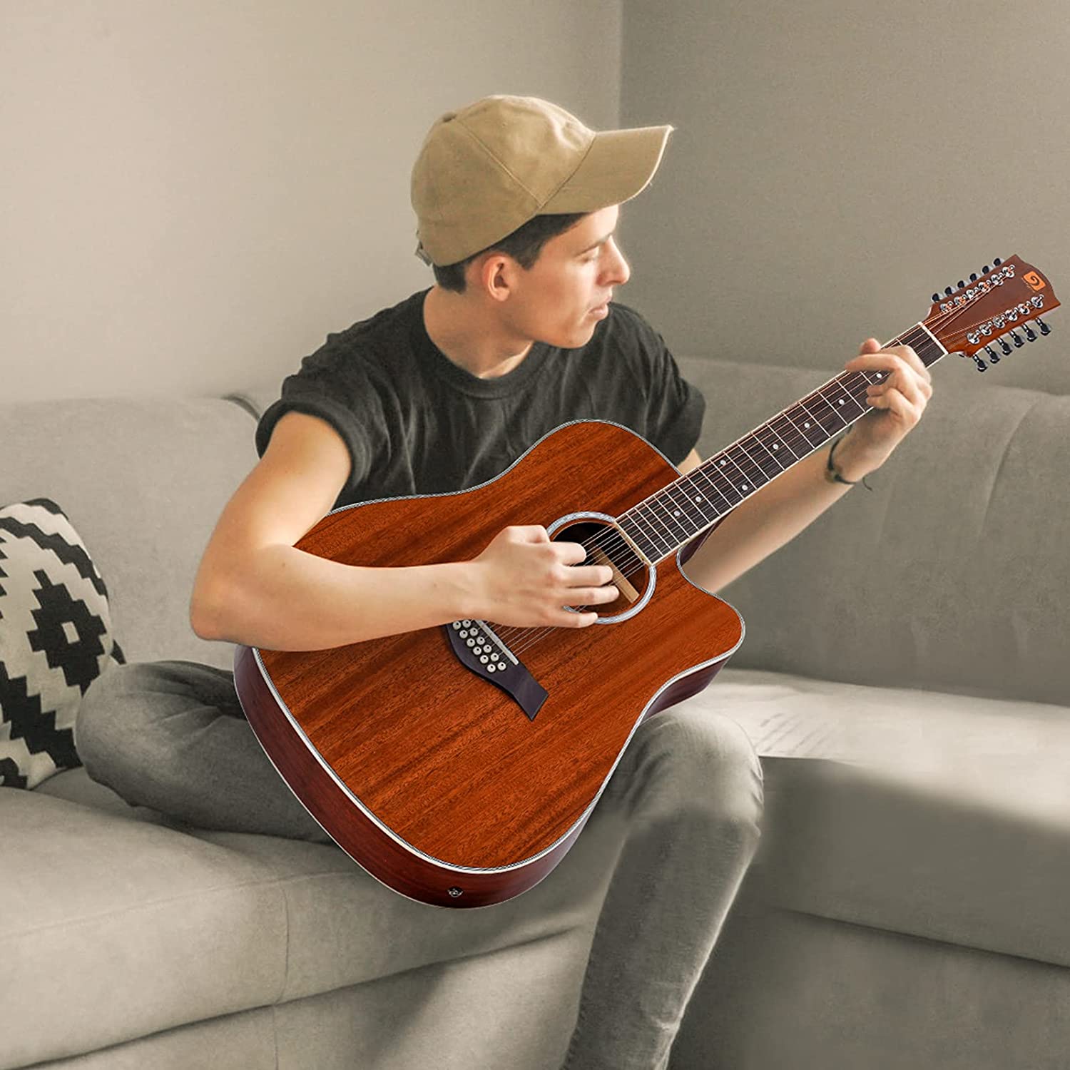 Vangoa VGE12 - 3 12 String Acoustic - electric Guitar Dreadnought Cutaway Sapele Body Natural Gloss - Vangoa