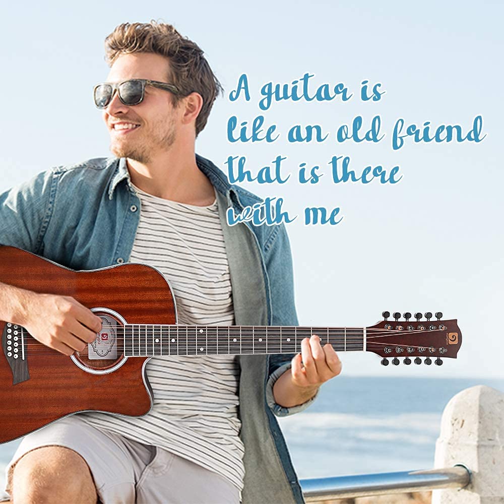 Vangoa VGE12 - 3 12 String Acoustic - electric Guitar Dreadnought Cutaway Sapele Body Natural Gloss - Vangoa