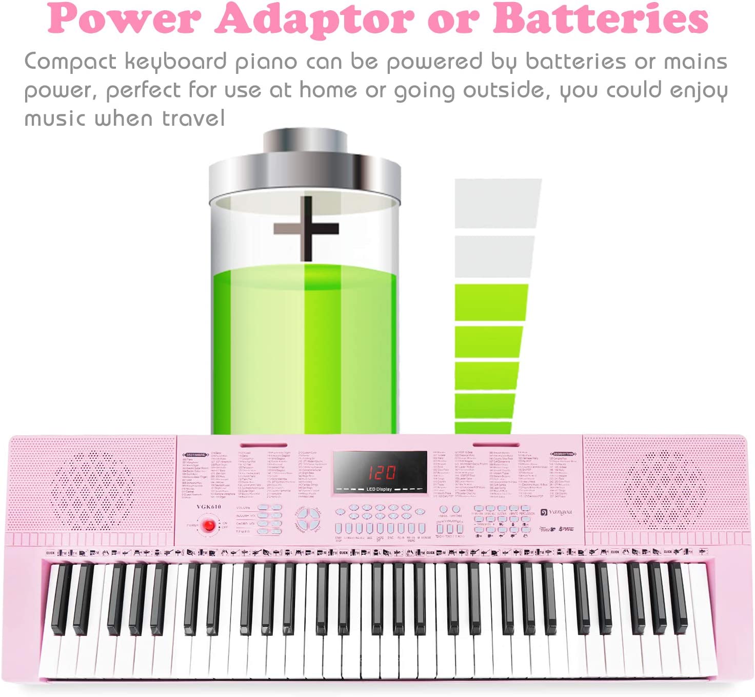 Vangoa VGK610 Piano Keyboard 61 Mini Keys Pink - Vangoa