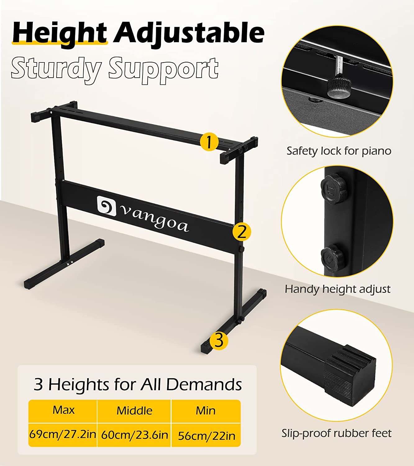Vangoa VGK6101 White Keyboard Piano with 61 Lighted Keys 3 Teaching Modes - Vangoa