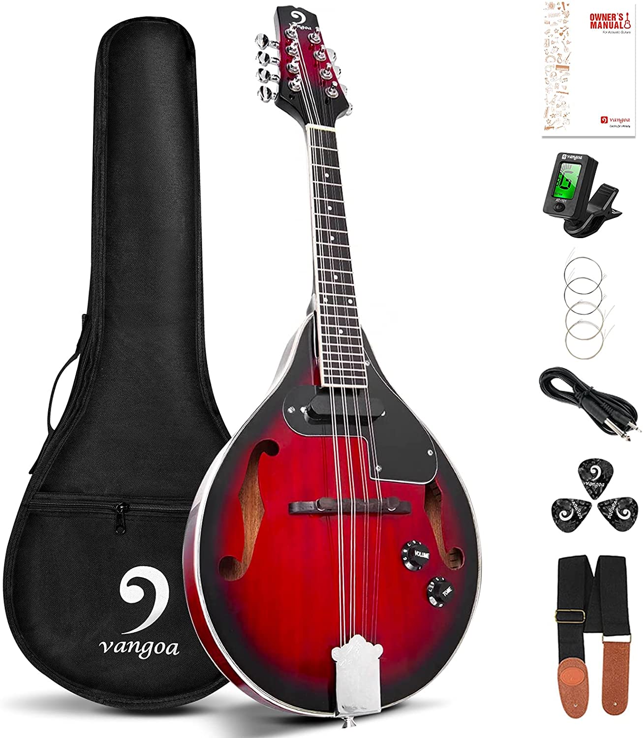 Vangoa VMD40CE - RE Acoustic Electric Mandolin 8 Strings Mahogany Red Sunburst - Vangoa