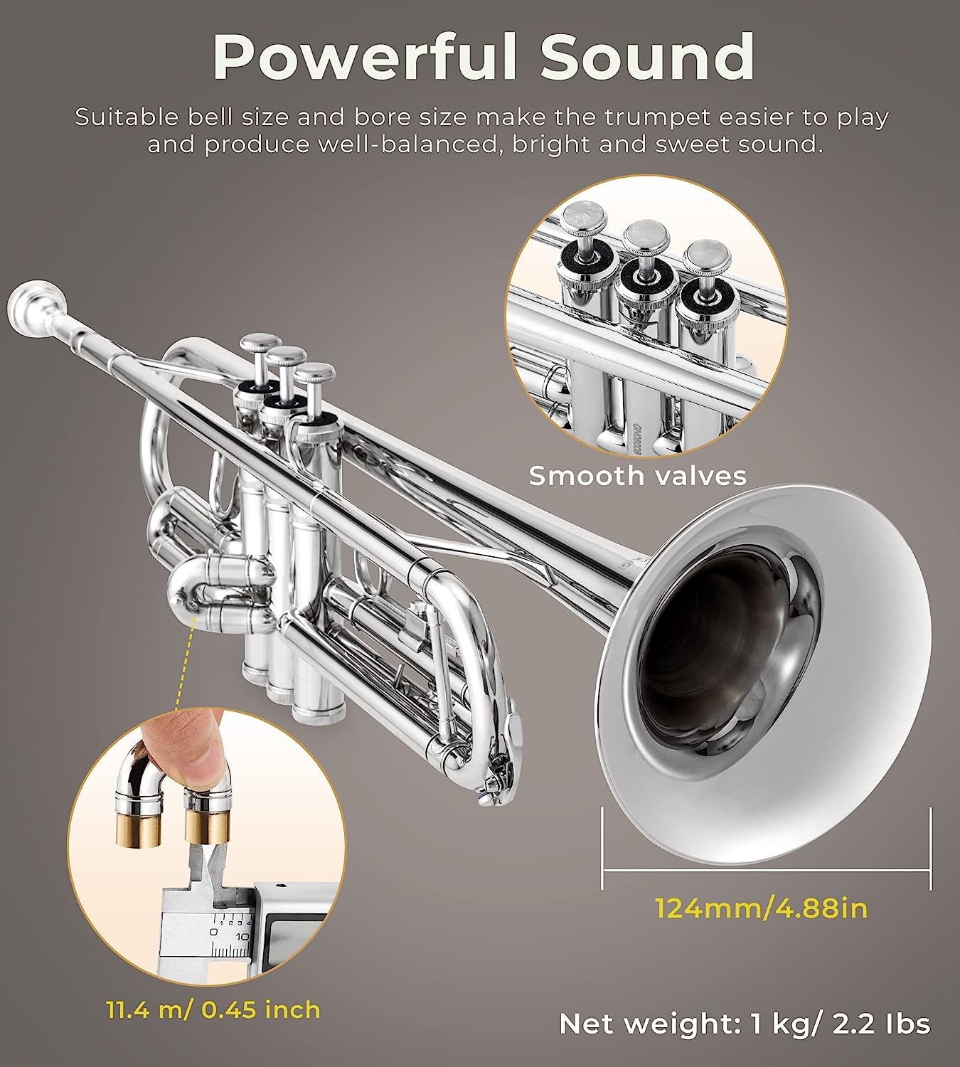 Vangoa VTB - 1 Standard Bb Trumpet for Beginners with Valve Oil Silver - Vangoa