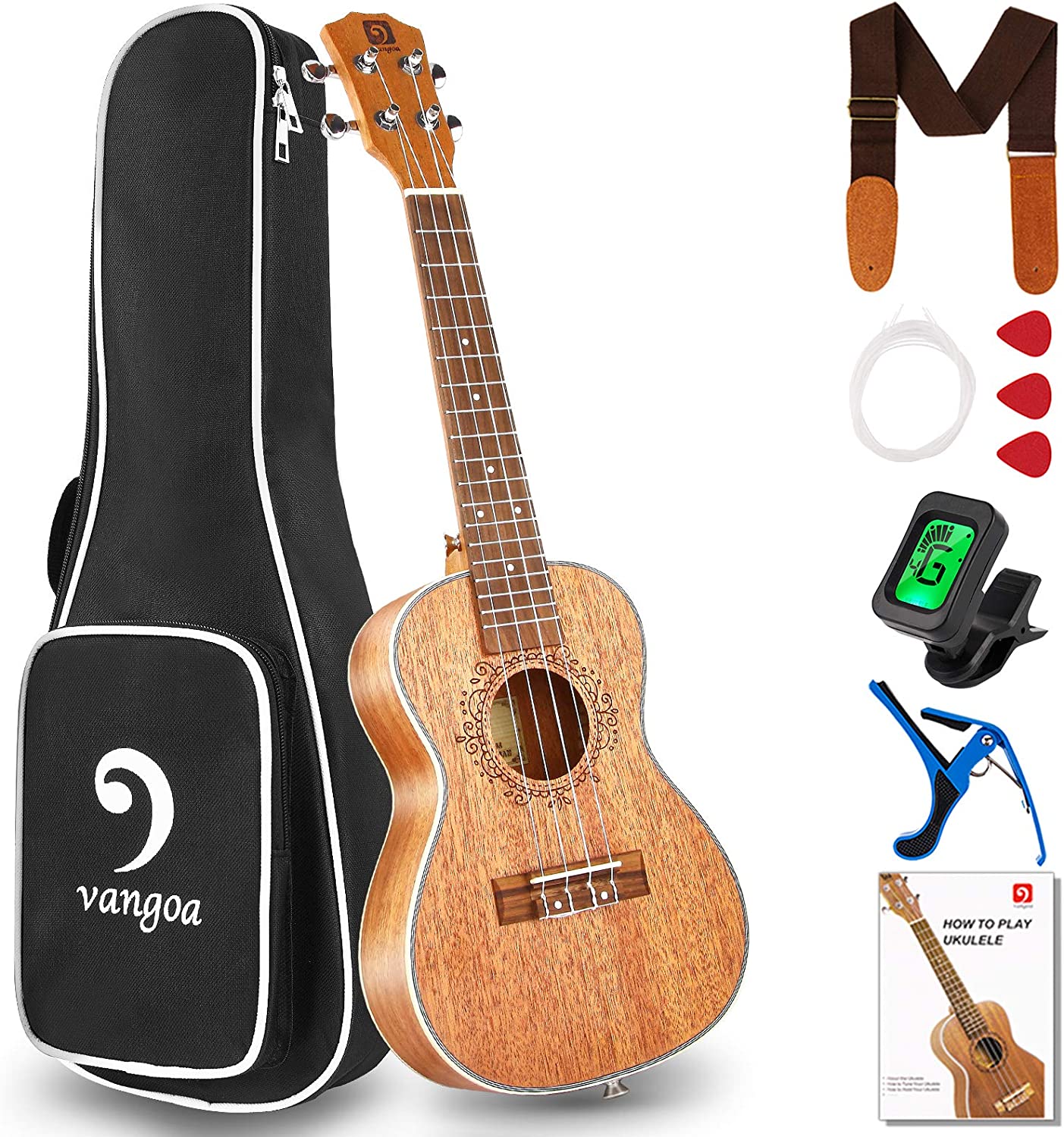 Vangoa VU403 Ukulele Concert Mahogany Bundle 23 inch Ukelele for Beginners Four String - Vangoa