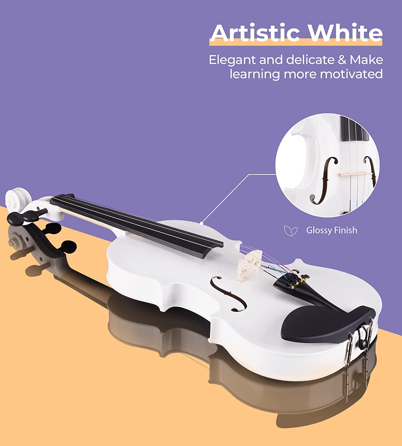 Vangoa White Acoustic Violin Set 4/4 Full Size - Vangoa