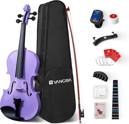 Vangoa 4/4 Violinenset in voller Größe für Anfänger, Einsteiger-Geigenset für Kinder, Erwachsene, Mädchen, komplettes Starter-Zubehörpaket mit Gummidämpfer, Lila 