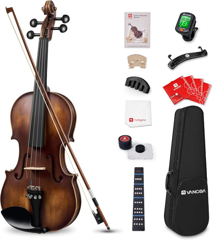 Violon 4/4 en bois massif Vangoa, ensemble complet, vernis fait main, violon acoustique quatre par quatre, fabriqué à la main, avec étui rigide léger pour débutants, adolescents, adultes et droitiers 