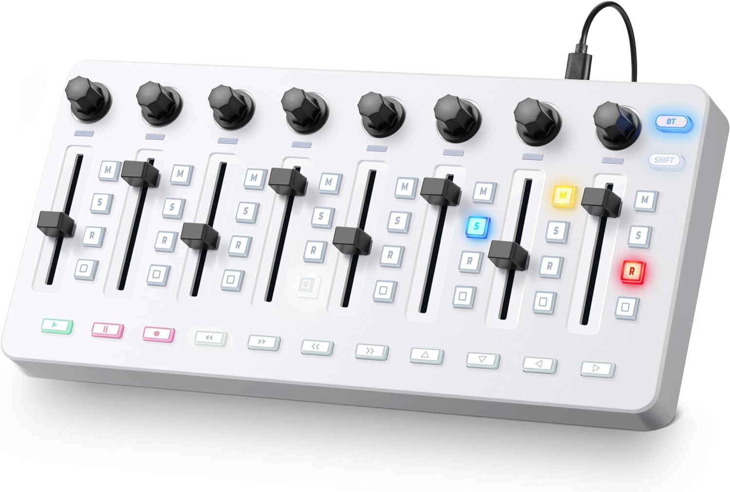 Vangoa Wireless Midi Controller Mixer Mute, Portable USB MIDI Controller Mixing Console with 43 Backlit Button, 8 Customized Diamond-shaped Faders with LED indicator, 8 Assignable Knobs, Simple Layout