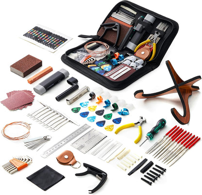 Vangoa 101 Pcs Guitar Repairing Maintenance Tools Kit with Stand, Professional Guitar Tool Kit Guitar Accessories for Acoustic Electric Guitar Ukulele Bass Banjo, Guitar Gift for Enthusiast