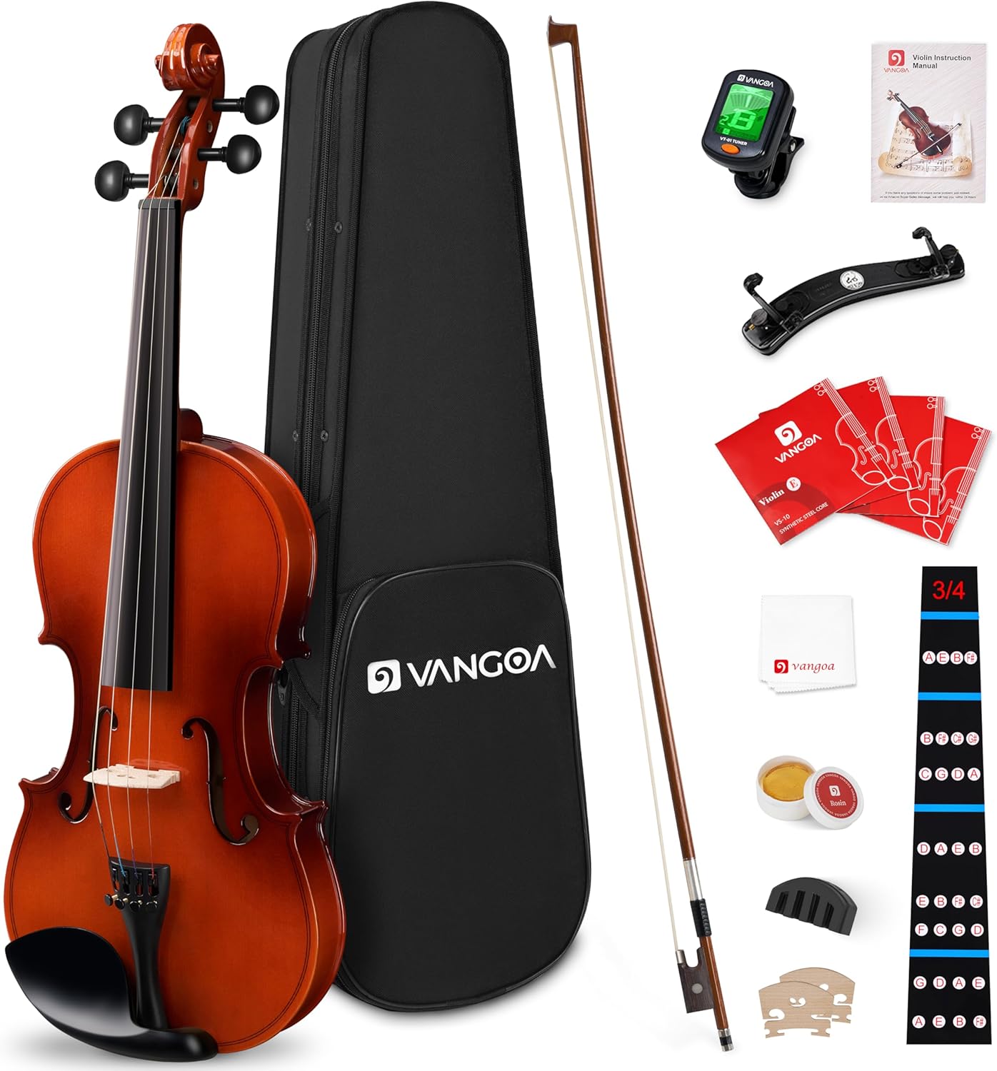 Vangoa Violin 3/4 Size Beginner Fiddle Set, Acoustic Violins Kit for Beginners Kids Children Teens Students Adults, Starter Violin Outfit Bundle with Muter, Hard Case, Right Handed, Glossy Antique
