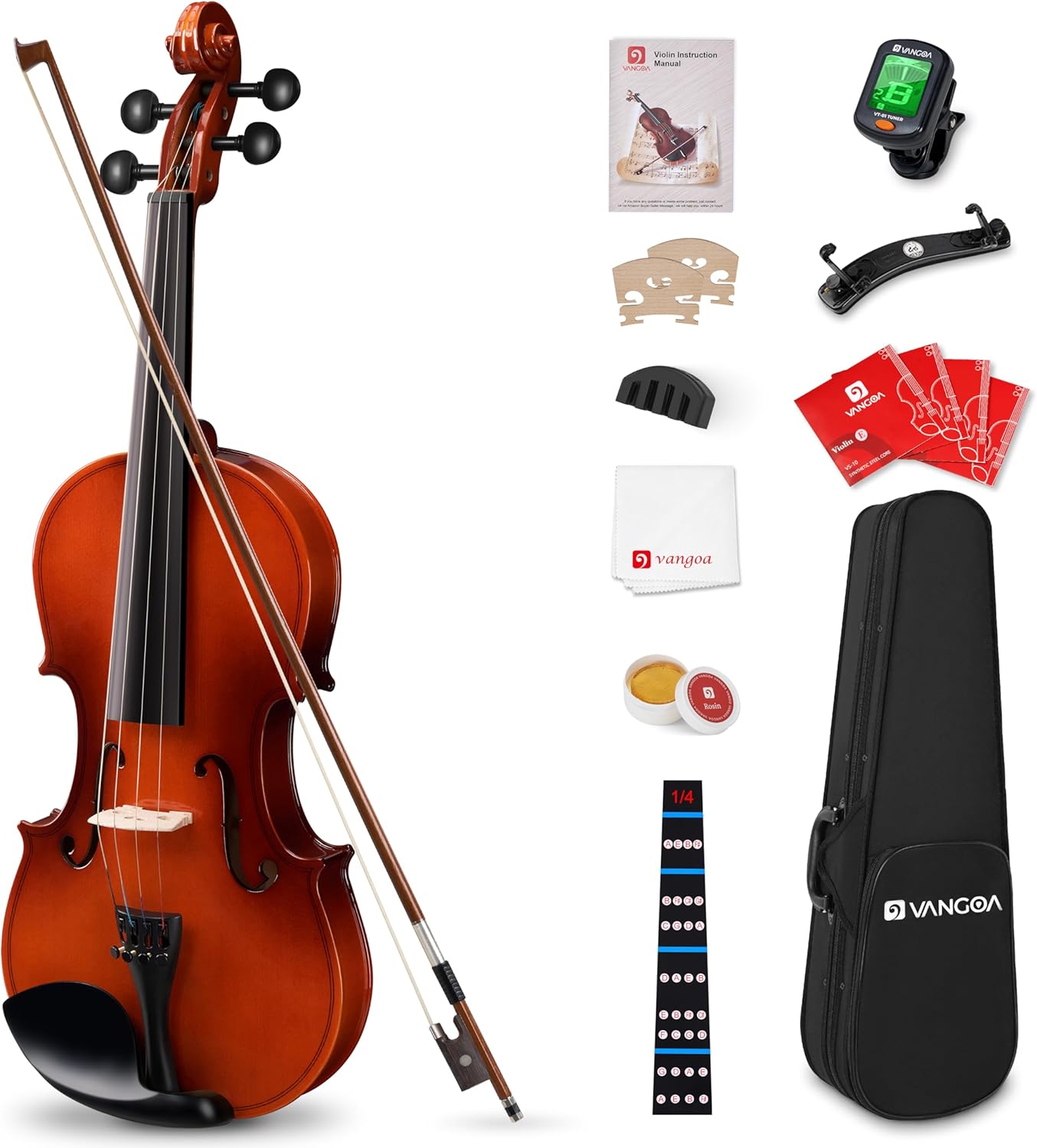 Vangoa Violin 1/4 Size For Kids Beginners Fiddle Set, Professional Quarter Starter Acoustic Violins For Novice Students Children, Child Violin Outfit W/Lightweight Hard Case, Muter, Glossy Antique