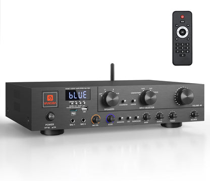 Vangoa Stereo Audio Amplifier Receiver, Wireless 5.1 Channel Sound Audio Stereo Receiver 800W Max Power Amplifier System with USB TF FM 2 Microphone Input Speaker Amplifier for Home Theater, Studio