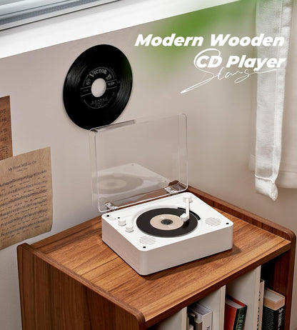 Vangoa CD Player for Home Small with HiFi Speakers, Portable CD Player, Rechargeable CD Player Double 3.5mm Headphones Jack, for AUX Output, USB Mode, Home Music Player, Vinyl Player Look, Wooden