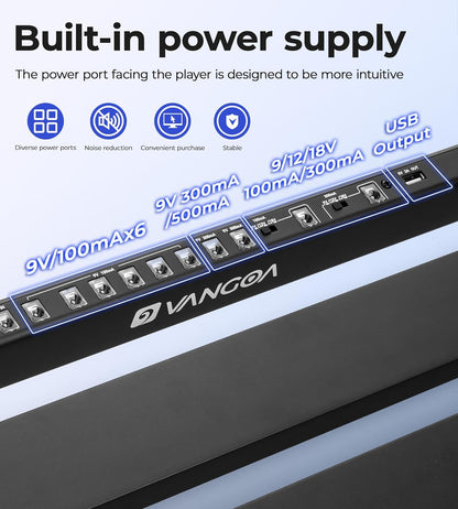 Vangoa Guitar Pedal Board with Built in Power Supply Board 9V/12V/18V for 5-6 Pedals Aluminium Alloy Portable Folding Powered Guitar Pedalboard with Carry Bag, Pedal Cables, Small