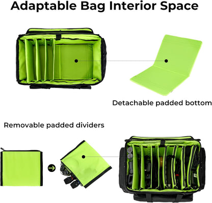 Sacoche de rangement pour câbles Vangoa DJ, grande capacité, avec 8 compartiments amovibles et 10 attaches de rangement pour câbles, sac rembourré pour équipement DJ, sac de transport pour musicien, ordinateur portable, sac de rangement pour câbles, vert 